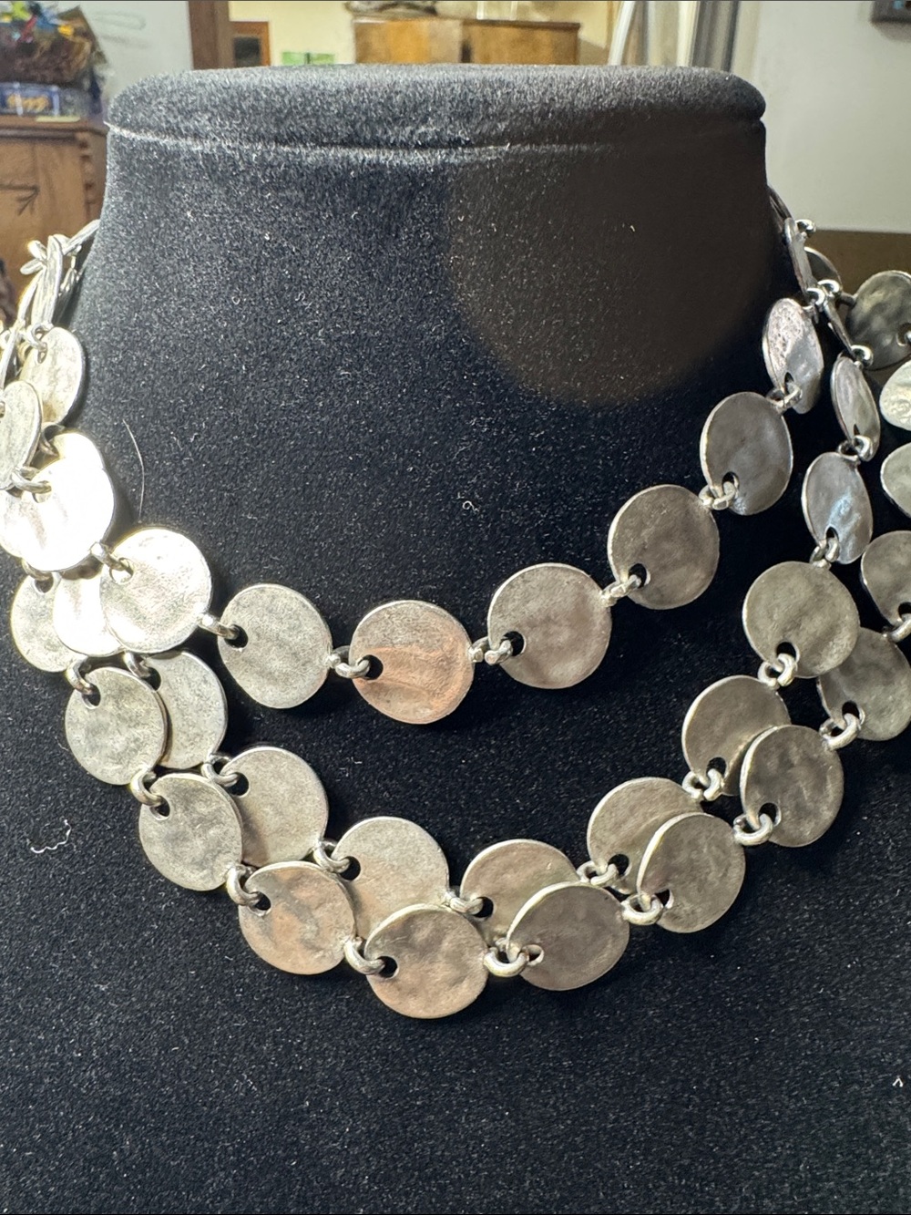 Vintage Source Unknown Silver-Tone Disc Link Layered Necklace